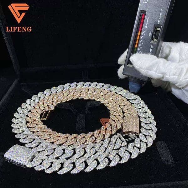 14mm Custom Moissanite Middle Big Dia Link Iced Out Hip Hop Fine Jewelry Necklace for Women Cuban Chain