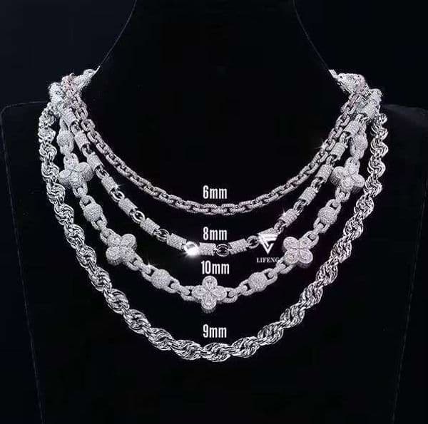 High Quality Sterling Sier Chain 6mm 8mm 9mm 10mm Iced Moissanite Dia Cuban Link Necklace Hip Hop Jewelry