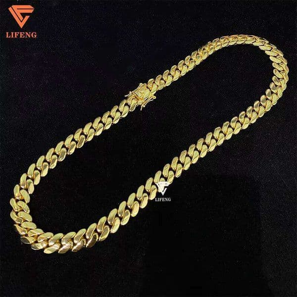 10k 14k Gold Plated Sterling Sier Link for Men Plain Necklace 14mm Hip Hop Cuban Custom Chain