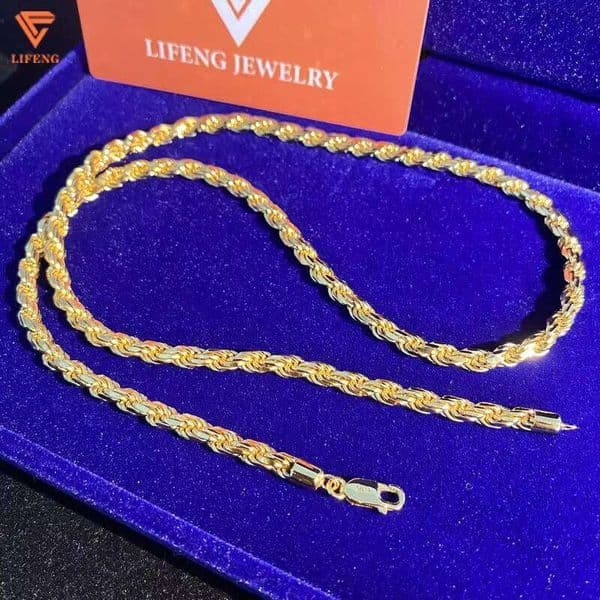 Lifeng Custom Rope Fashion Jewelry Sterling Sier 5MM Hip Hop Franco Chain Gold Plated Necklace for Women