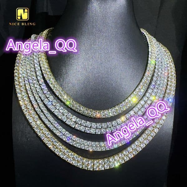 Factory Wholesale Price 18k White Gold Plated 925 silver Moissanite vvs1 Tennis Chains 3mm 4mm 5mm 6mm Handmade Tennis Necklace
