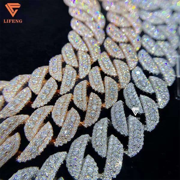 Custom 14mm Iced Hip Hop Rose Gold Plated Sterling Sier VVS Moissanite Dia Necklace Cuban Link Chain Style