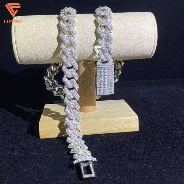 18mm Hip Hop White Gold Link Iced Out Sterling Sier Moissanite Cuban Chain Custom Button Fashion Jewelry Charm
