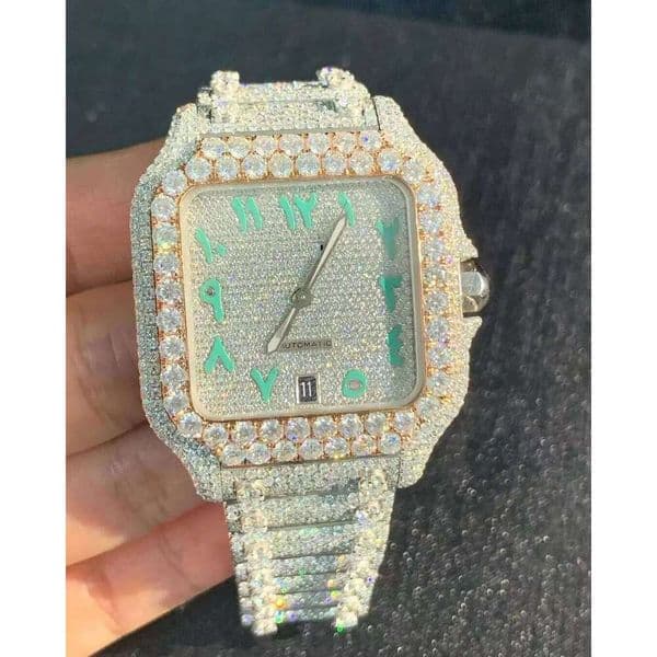 Top Brand VVS Colorless Moissanite Women's Mechanical Watch Custom Iced Square Antique Design Stainless Steel Quartz Movement