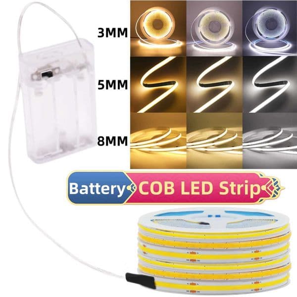 5V COB LED Strip AA Battery Box 3MM 5MM 8MM 320LEDs/M High Density Flexible RA90 3000K 4000K 6000K FOB Tape Rope Night Lights W250707