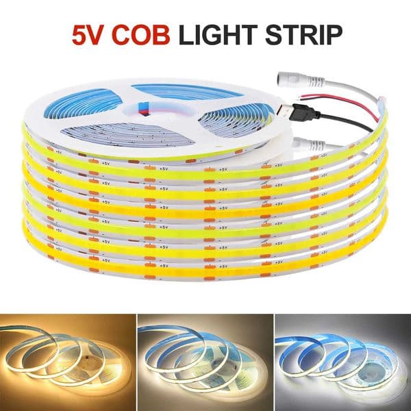 5V USB COB LED Strip Light 8mm Flexible LED Tape 320 LEDs High Density Linear Lighting with Adhesive Tape for Cabinet TV Backlight W250707