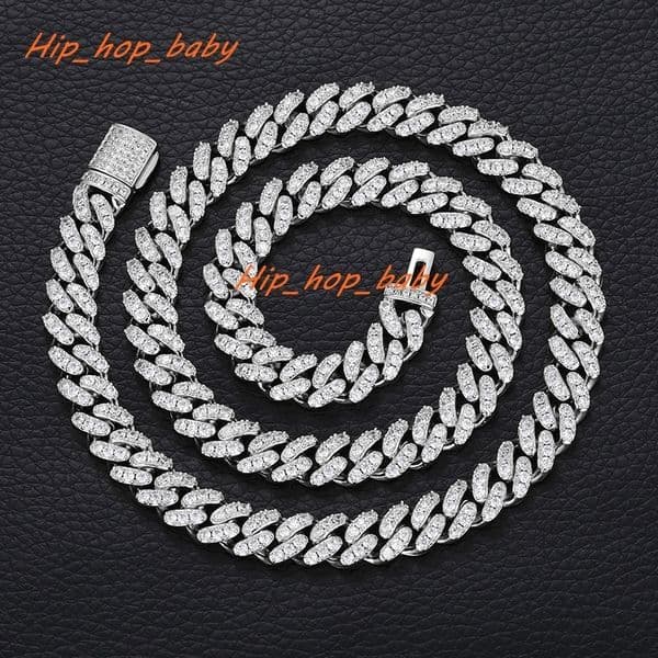 8mm Moissanite Cuban Chain for Mens S925 Silver Pass Test Diamond Necklace Hip Hop Rock Fine Jewelry