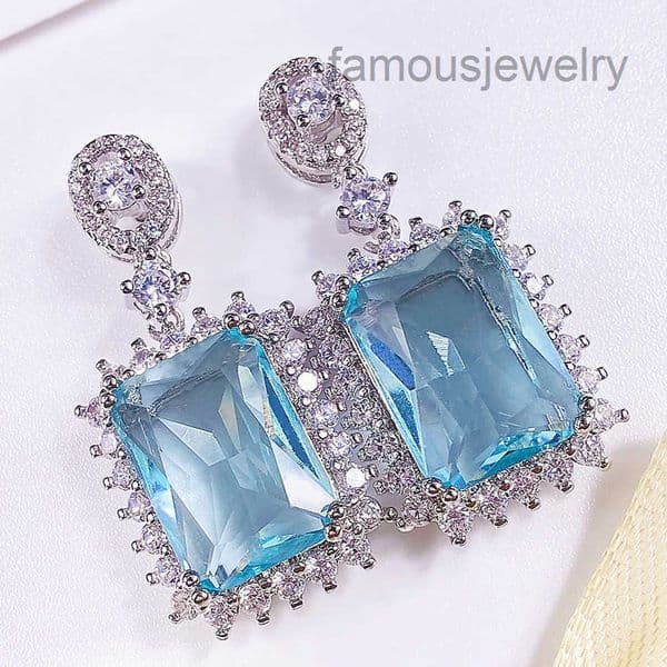 Sky Fashion Designer Blue Transparent Crystal Diamond Earrings Classic Style Zircon Earing Sier Plated Copper Woman Exquisite Jewelry Gift