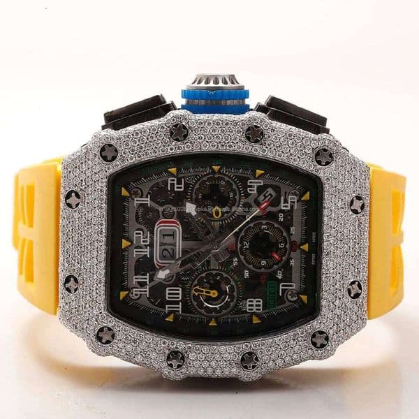 Luxurious Men's Moissanite Dia Watch Hot Selling High Quality Automatic Stainless Steel Hip Hop Style Fully Analog Glass