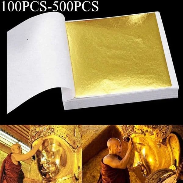 9x9cm 100/500 Sheets Practical K Pure Shiny Gold Leaf for Gilding Funiture Lines Wall Crafts Handicrafts Decoration