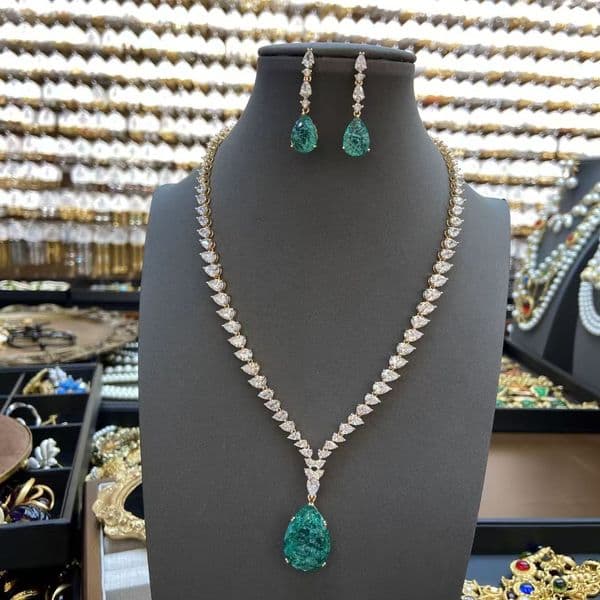 new luxury shiny water drop cubic zirconia necklace earring set for women high quality fashion party wedding jewelry set highquality