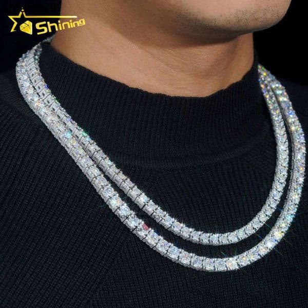 Fine Jewelry Sterling Sier S 5Mm 6.5Mm Vvs Dia Necklace Hip Hop Side Iced Moissanite Tennis Chain