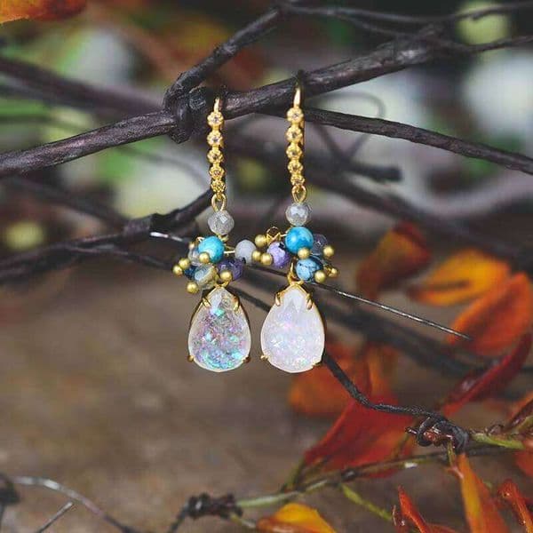Bohemian Teardrop Opal HighendP remiumE arringsG iftB ohoT eardropG emstoneD angleE arringsC o lorfulBe adedSt atementEa rringsfo rWo menDa ilyu0 026Pa rtyWe arJe