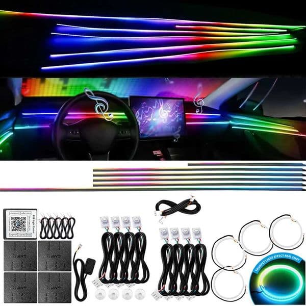 6/10/14/18 in 1 LED Car Ambient Lights RGB 213 64 Color Acrylic Strips Symphony Streamer Interior Atmosphere Lamp Control By App W250707