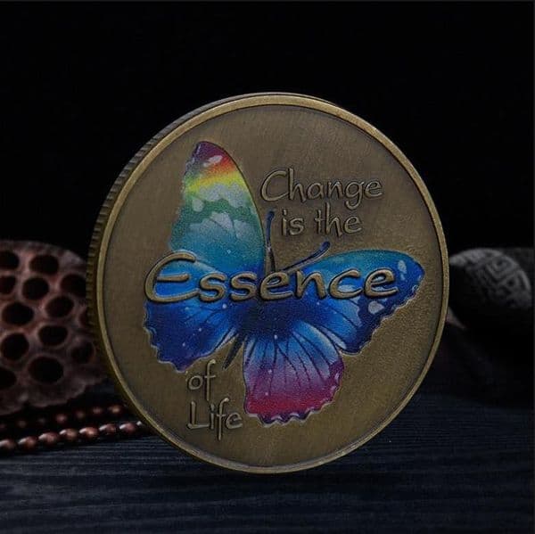 Arts and Crafts Colorful Butterfly Transformation 3D Relief Bronze Metal Emblem
