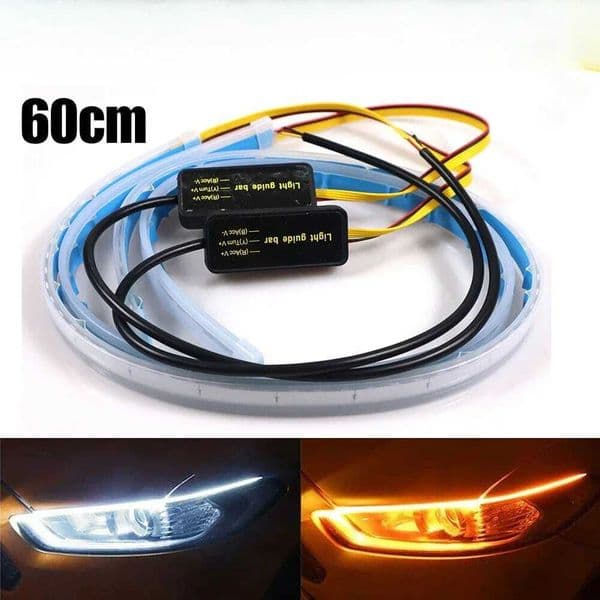 2PCS 30cm 45cm 60cm Sequential LED Strip Indicator Turn Signal DRL Daytime Running Lights W250707