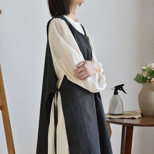 Nordic Round Neck Waterproof Linen Apron - Korean-Japanese Style Kitchen Apron & Household Protective Wear