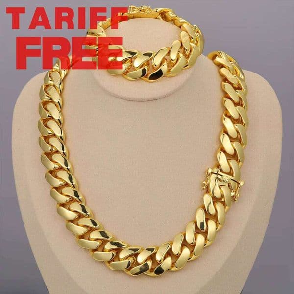 Cadenas Cubana Wholesale Hip Hop Jewelry 14K Gold Plated Choker Solid Miami Cuban Link Chain Necklace for Men