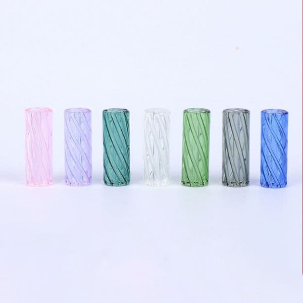 Stripe Mini Glass Filter Tip Smoking Accessories OD 12mm H 30mm Thick Round Mouth For Dry Herb Tobacco Rolling Drip With 7 Holes