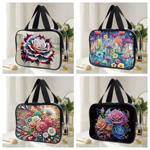 1pc DIY flowers Diamond Painting Cosmetic Bag for Adults PVC Transparent Plastic Handbags Clear Makeup Bags for Women Travel