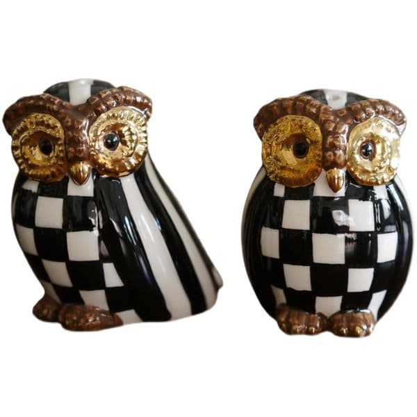 MJY black and white checkerboard pattern hand-painted ceramic owl dining table ornament