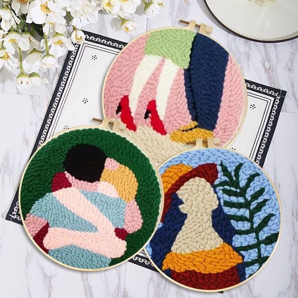 DIY Punch Needle Embroidery Set Couple Pattern Kit Stitching Tool Set Knitting Tool Sewing For Adults Craft Home Decor