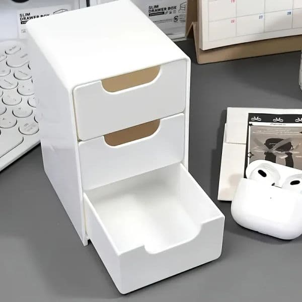 Chic 3-Tier Desk Organizer with Drawers - Ideal for Office Supplies, Jewelry & Cosmetics Storage - Portable Divider Box