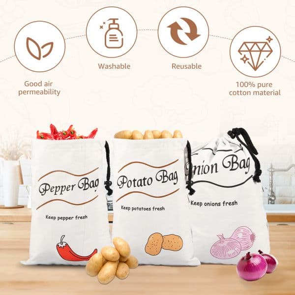 2/3PCS Potato Onion Storage Bag Reusable Vegetable Pepper Household Storage Sack with Bidirectional Drawstring Max. 8 pounds