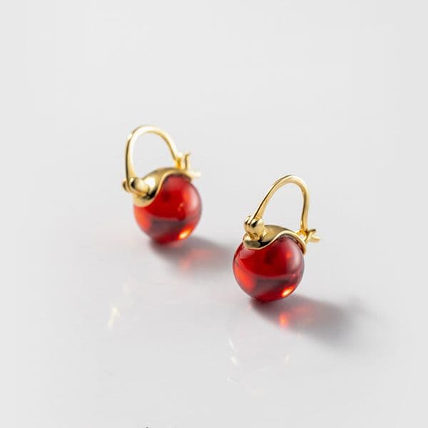 Pure S925 Sterling Silver Hoop Earrings Synthetic Red Garnet Ear Buckle Silver Earring Charm Jewelry Women Girls