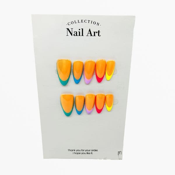 10Pcs Colorful French Tip Press On Nails with Orange Base