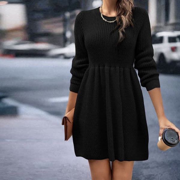 MU1203 Long women's solid color babydoll sweater dress