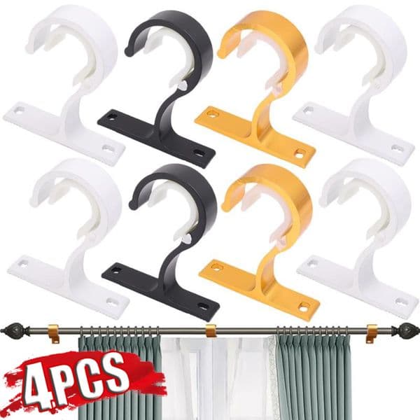 1-4pcs Curtain Rods Bracket Hanger Hook with Crossbar Fixing Clip Wall Hooks Organizer Rails Rack Home Storage Support Clamp