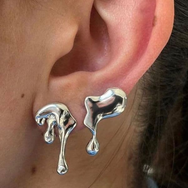 Fashion Sliver Color Water Drop Earrings for Women Vintage Punk Metal Irregular Personality Earrings Jewelry Wholesale