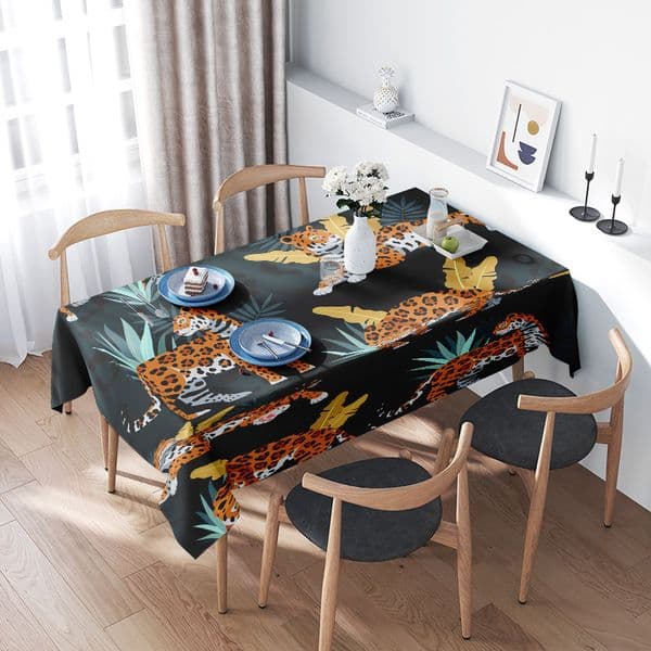 Leopard Print Tablecloth Home Decoration Flower Table Cover Placemat Set for Dining Room Bedside Kitchen Party Supplies Black Ye
