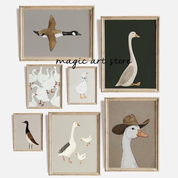 Cute Nursery Geese Gallery Woodland Farm Animal Art Poster Canvas Painting Wall Print Picture for Living Room Home Decor Cuadros