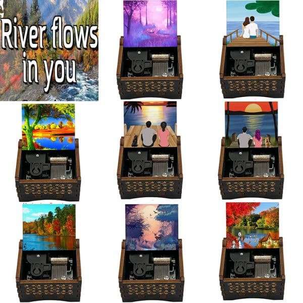 river flows in you Wood mechanical Music Box for South Korea piano guitar Friends birthday New year Christmas gift
