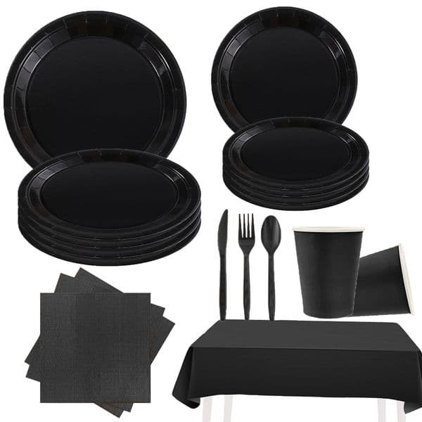 Simple Black Birthday Party Decoration Single theme Boda 20 piece Disposable Tableware Set Plates Cups Papers Tablecloth