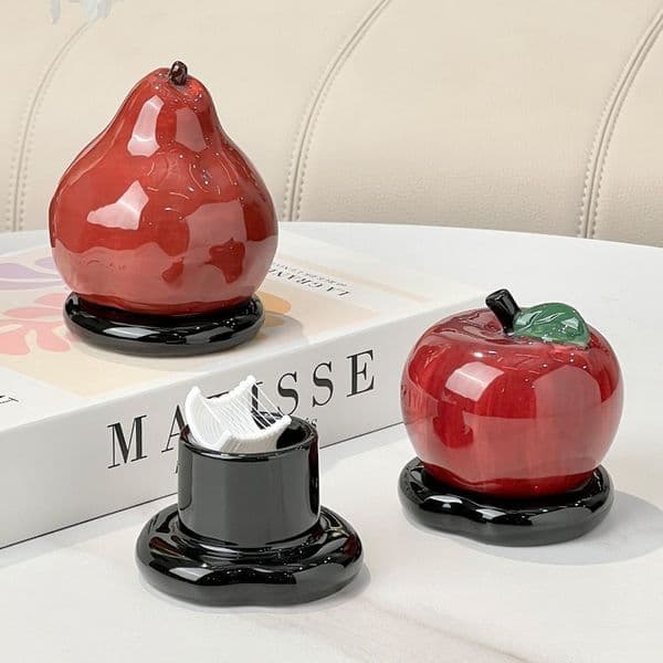 European Apple Shape Toothpick Box Cartoon Fruit Sculpture Home Luxury Three-dimensional Apple Cotton Swab Holder Toothpick Box