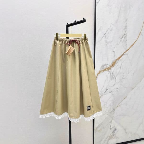 Early Spring Mu Series Design Fashion Lace Trim High Waist Slimming Midi Skirt Womens Clothing
