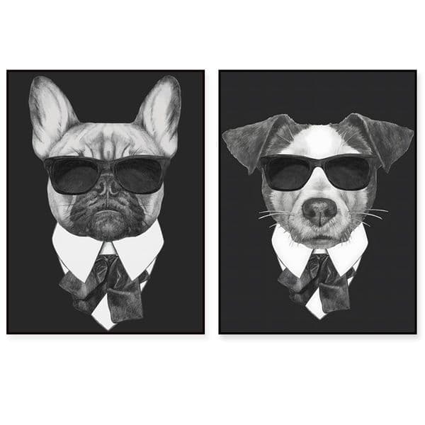 Animal Black Dog - Pug Jack Russell French Bulldog Art Pattern Canvas Painting Print Poster Kids Room Decor Frameless