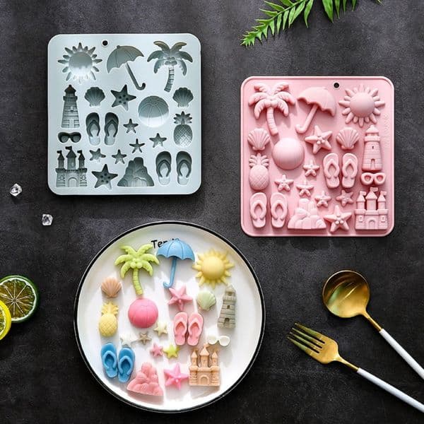 New Silicone Summer Beach Theme Molds 3D Starfish Shells Candy Mould Tray Pineapple Coconut Tree DIY Baking Tool Chocolate Cake