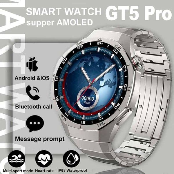 GT 5 Pro Smart Watch Men AMOLED Screen SmartWatch GPS Bluetooth call Heart rate Music Message Waterproof Sports Smartwatch 2025