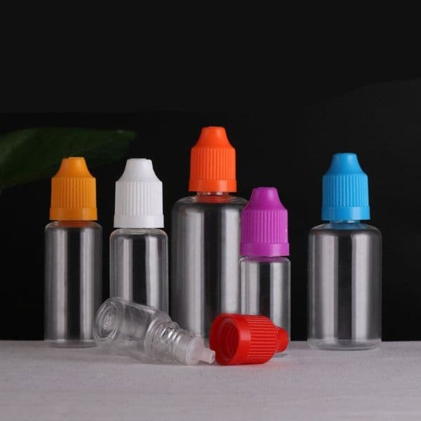 Squeeze Transparent 3ml 5ml 10ml 15ml 20ml 30ml 50ml 60ml 2 oz Child Proof Long Thin Short Plug PET clear Plastic Bottle