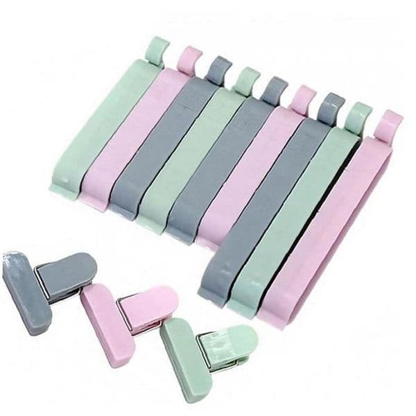 12pcs/set Snack Sealing Clips Plastic Reusable Food Bag Clips Debris Bag Clips with 3 Colors for Food Storage Home Kitchen