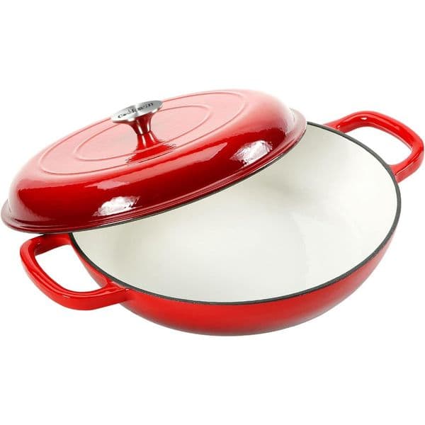4.5L Dutch Oven Soup Pot Cast Iron Casserole Braiser Casserole Skillet with Lid and Dual Handles Dutch Oven Baking
