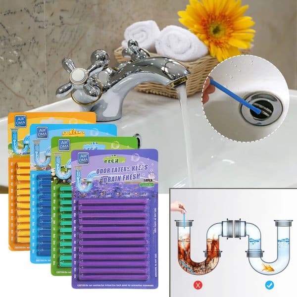 12 Pack Drainer Cleaner Sticks Powerful Efficiently Clog Odor Remover Drain Cleaning for Kitchen Bathroom Toilet Sinks Deodorant