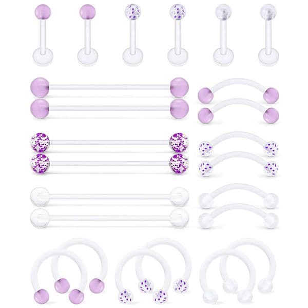 Clear Cartilage Earring Piercing Retainers Flexible Acrylic Helix Hoop Nose Lip Stud Eyebrow Tragus Septum Horseshoe Ring Purple