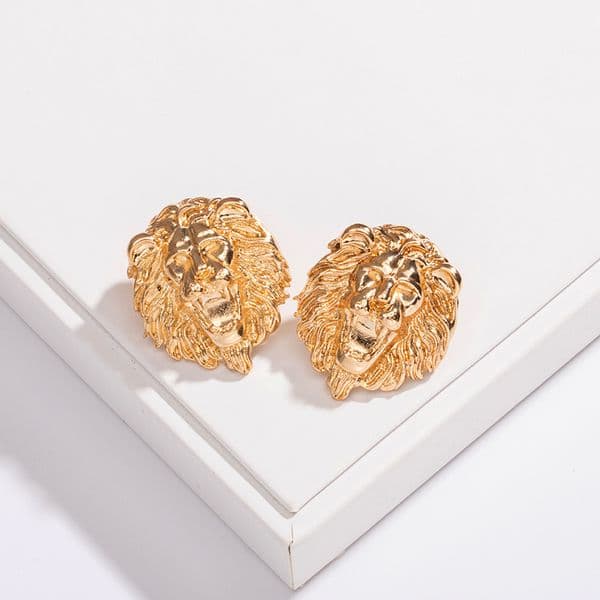 HF JEL Vintage Baroque Earrings for Women Gold Color Lion Head Stud Earrings Metal Earings Fashion Jewelry Baroque Ear 2019
