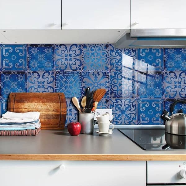10pcs/set New PVC Dream Blue Tile Sticker Waterproof Oil-proof Wall Decals Backsplash Peel & Stick Art Mural Home Decor