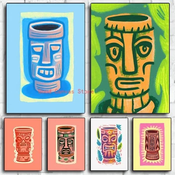 Abstract Wall Art Tropic Tiki Bar Colorful Mug Canvas Painting Posters and Prints Pictures for Living Room Home Club Bar Decor